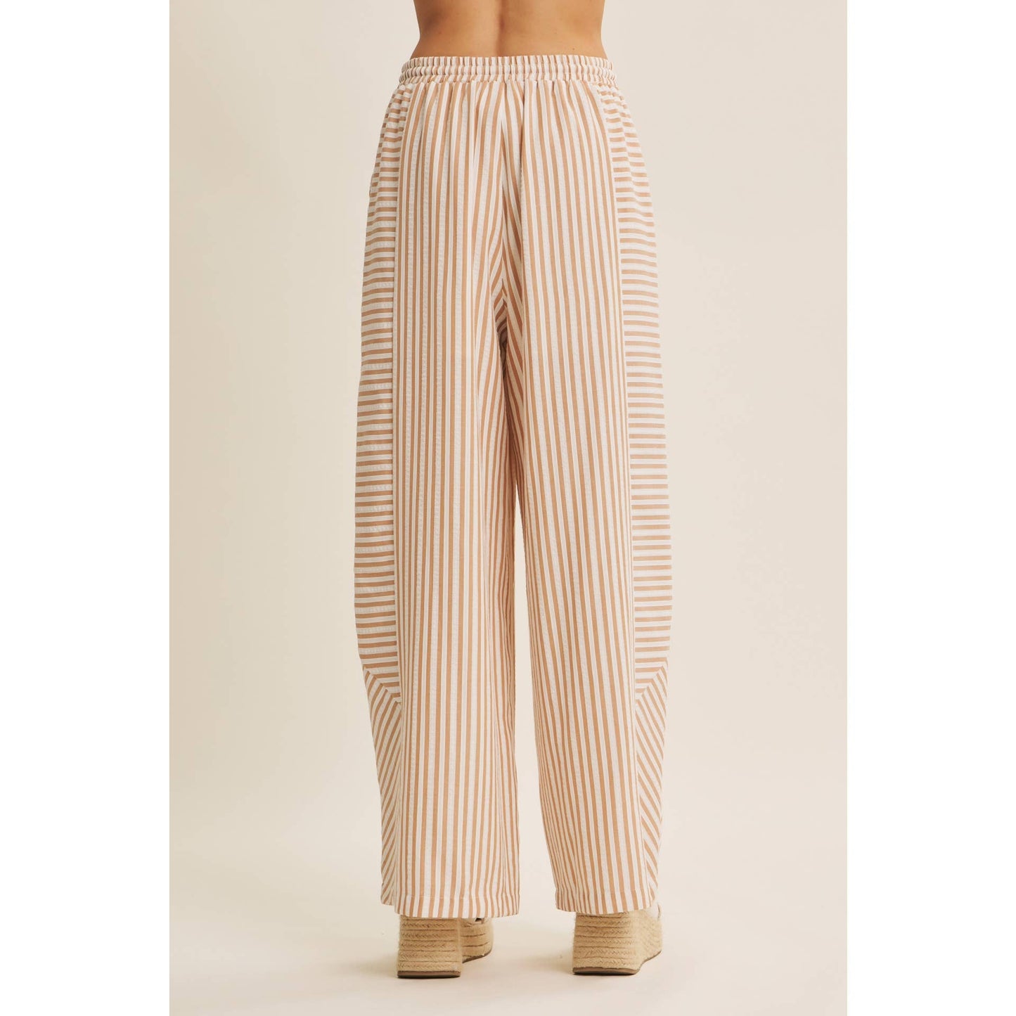 Striped Textured Wide Leg Pants in Tan