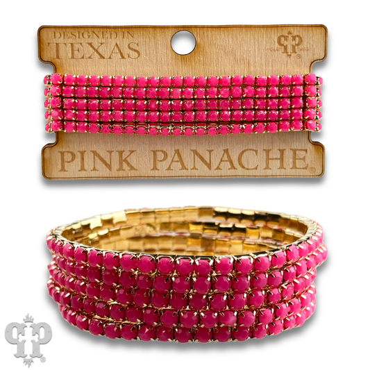 Prong set rhinestone bead bracelet: Fuchsia