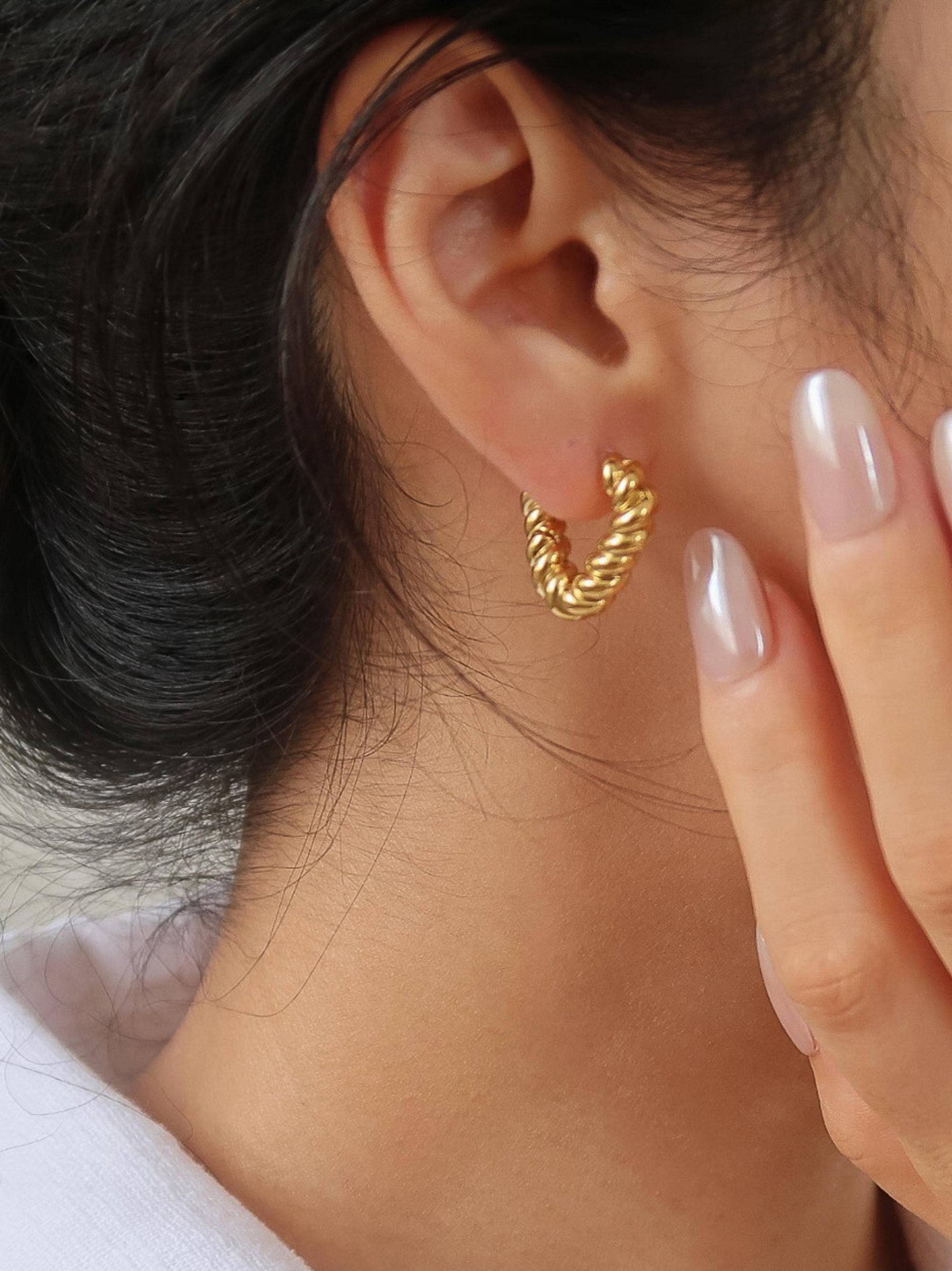Prudence 18K Gold Non-Tarnish Twisted Heart Hoop Earrings: Yellow Gold