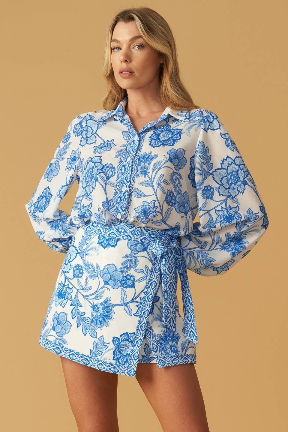 Blue Floral Printed Skort