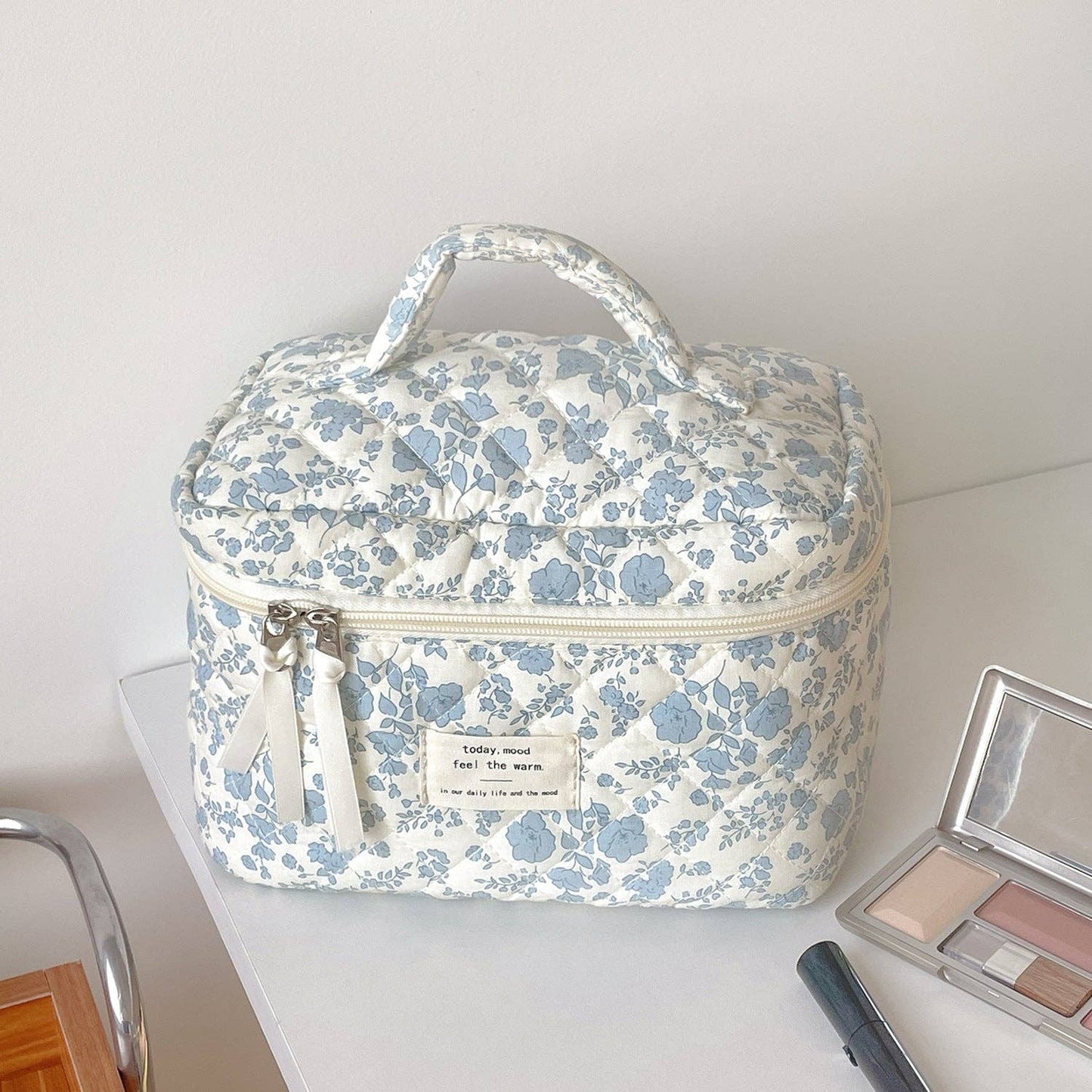 Blue Floral Large Make Up Bag