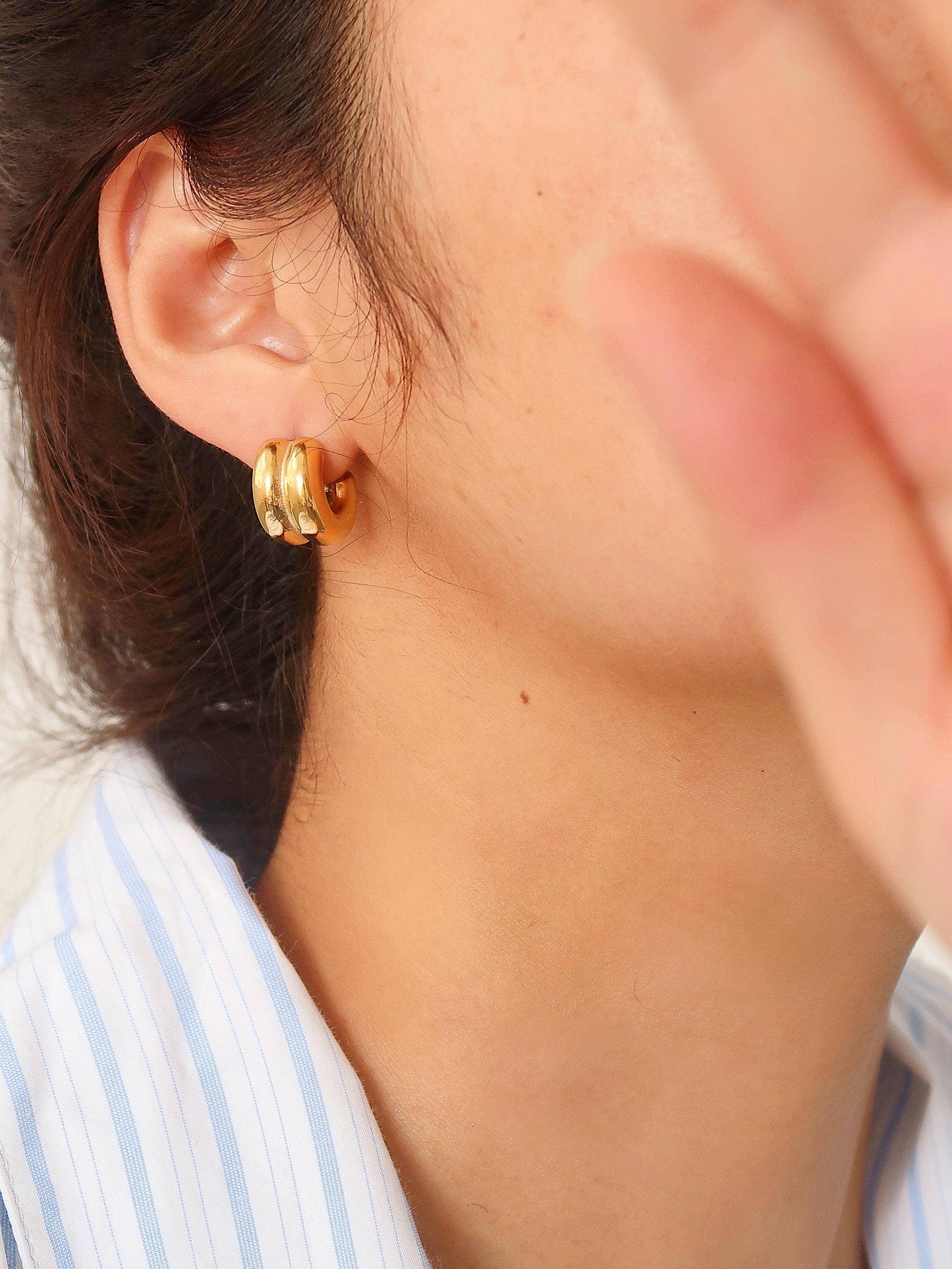 Emma Non-Tarnish Double C-Hoop Earring: Silver