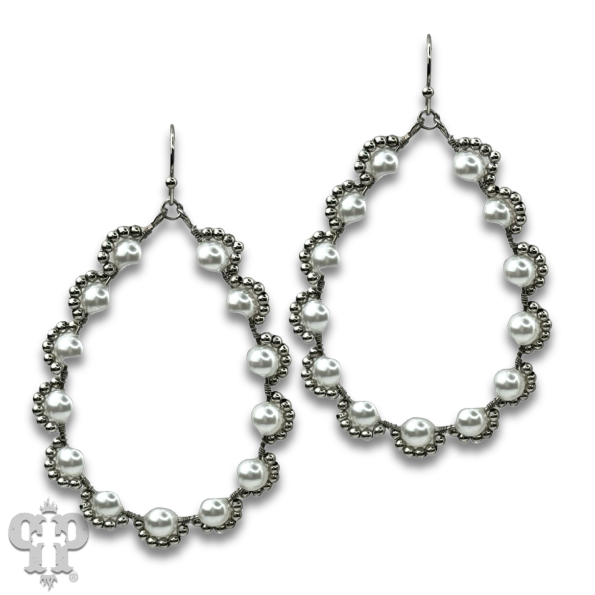 Wire wrapped pearl teardrop earring - LC: Silver