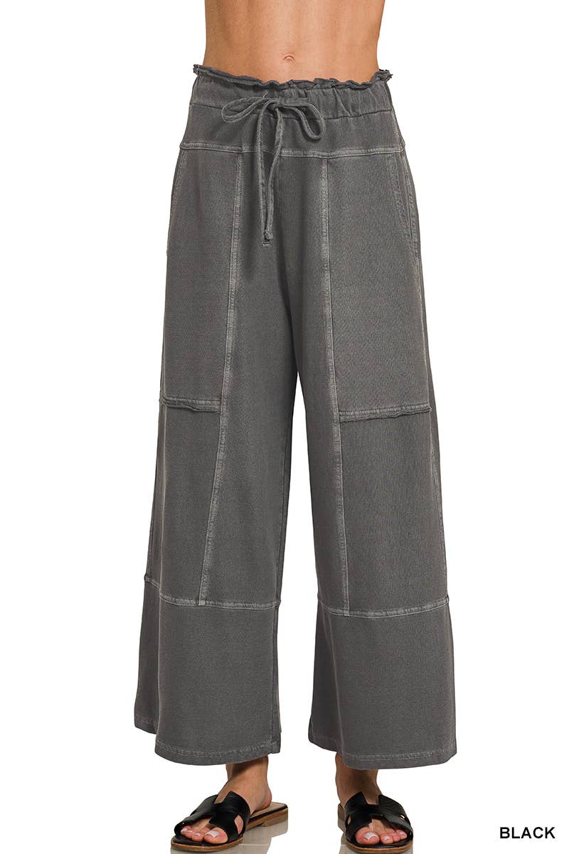 French Terry Washed Wide Leg Pants in Charcoal