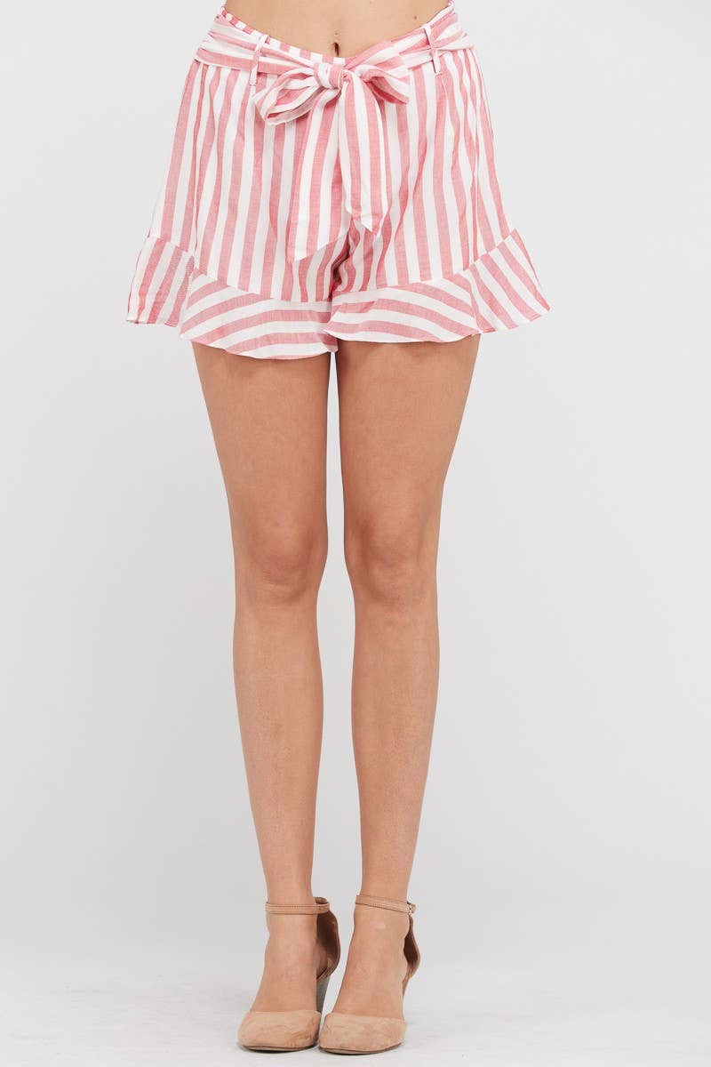 Striped Ruffle Hem Shorts