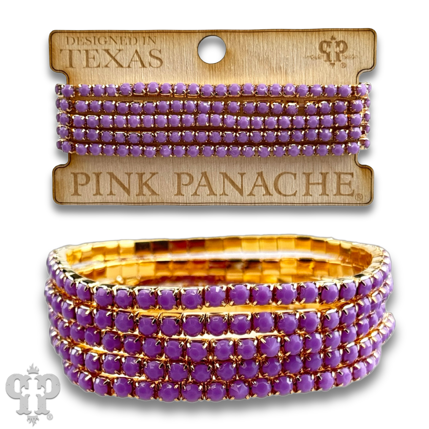 Prong set rhinestone bead bracelet: Purple
