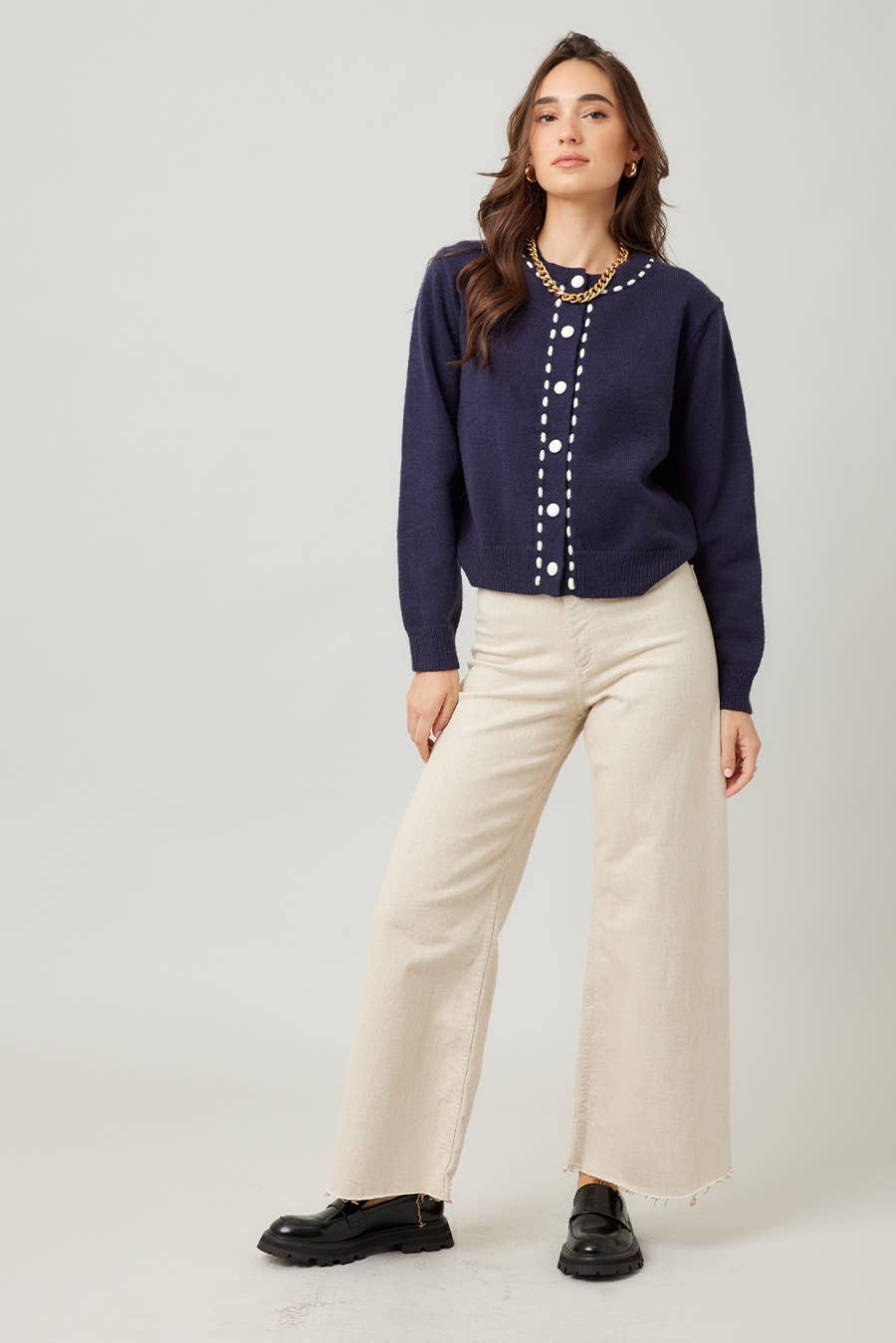 Contrast Stitch Knit Cardigan