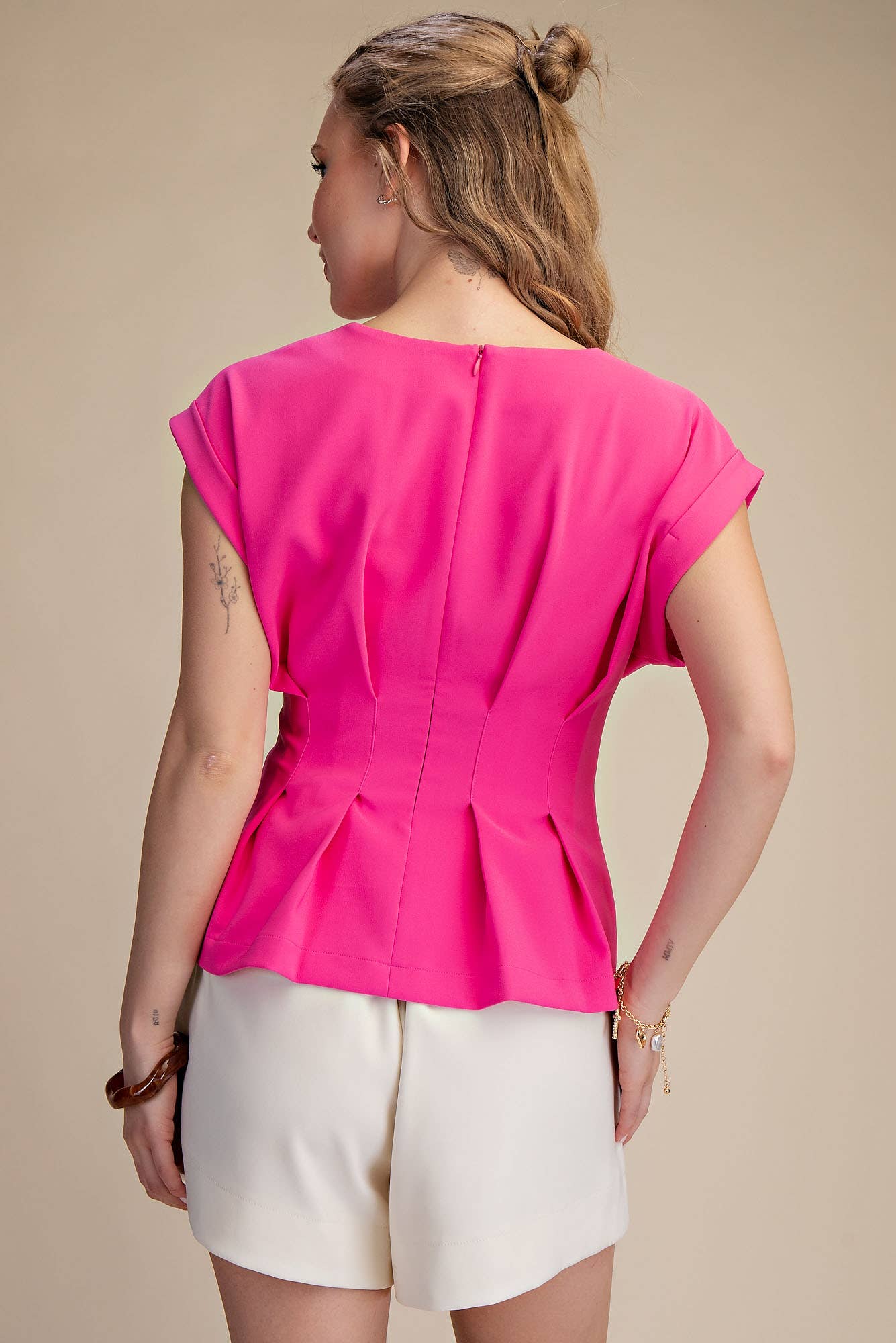 Hot Pink Pleated Waist Top