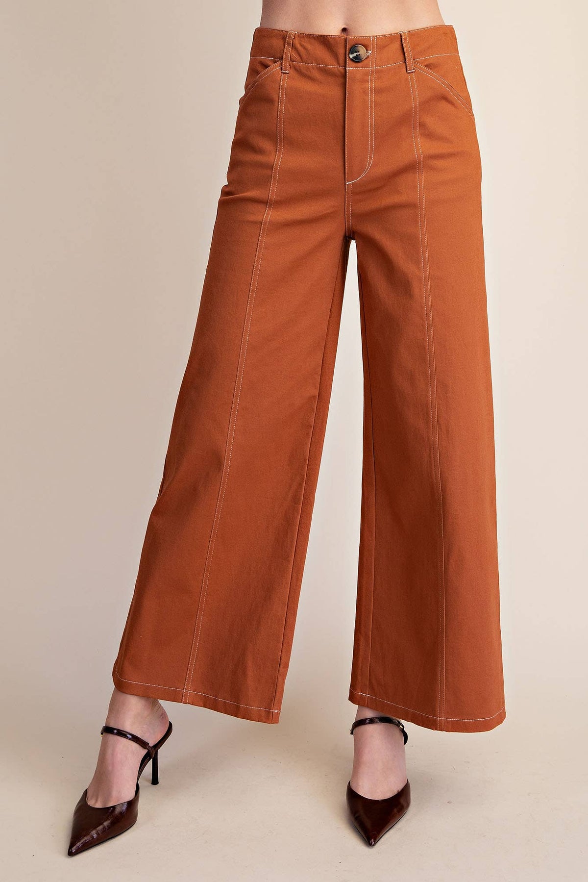 Zoey Wide Leg Stretch Bottoms in Camel
