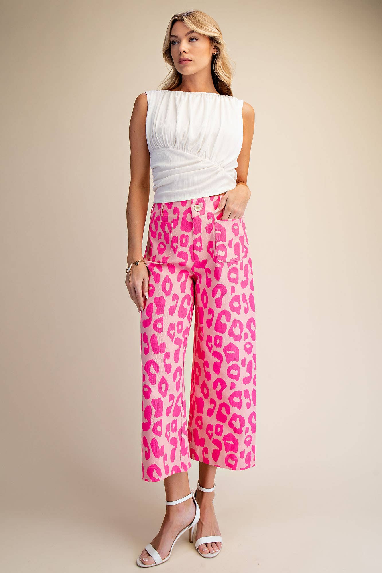 Cropped Leopard Print Pant in Hot Pink