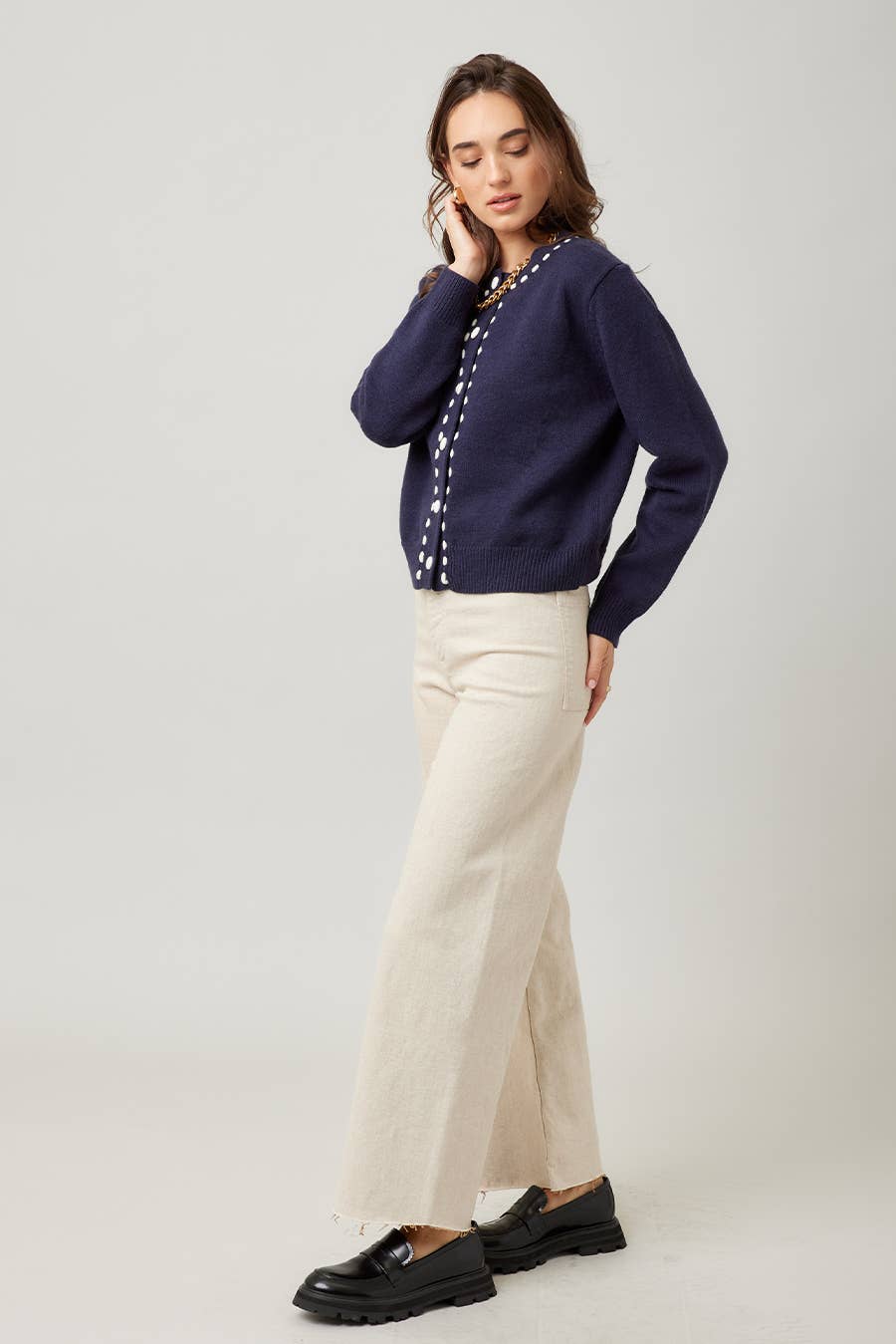 Contrast Stitch Knit Cardigan