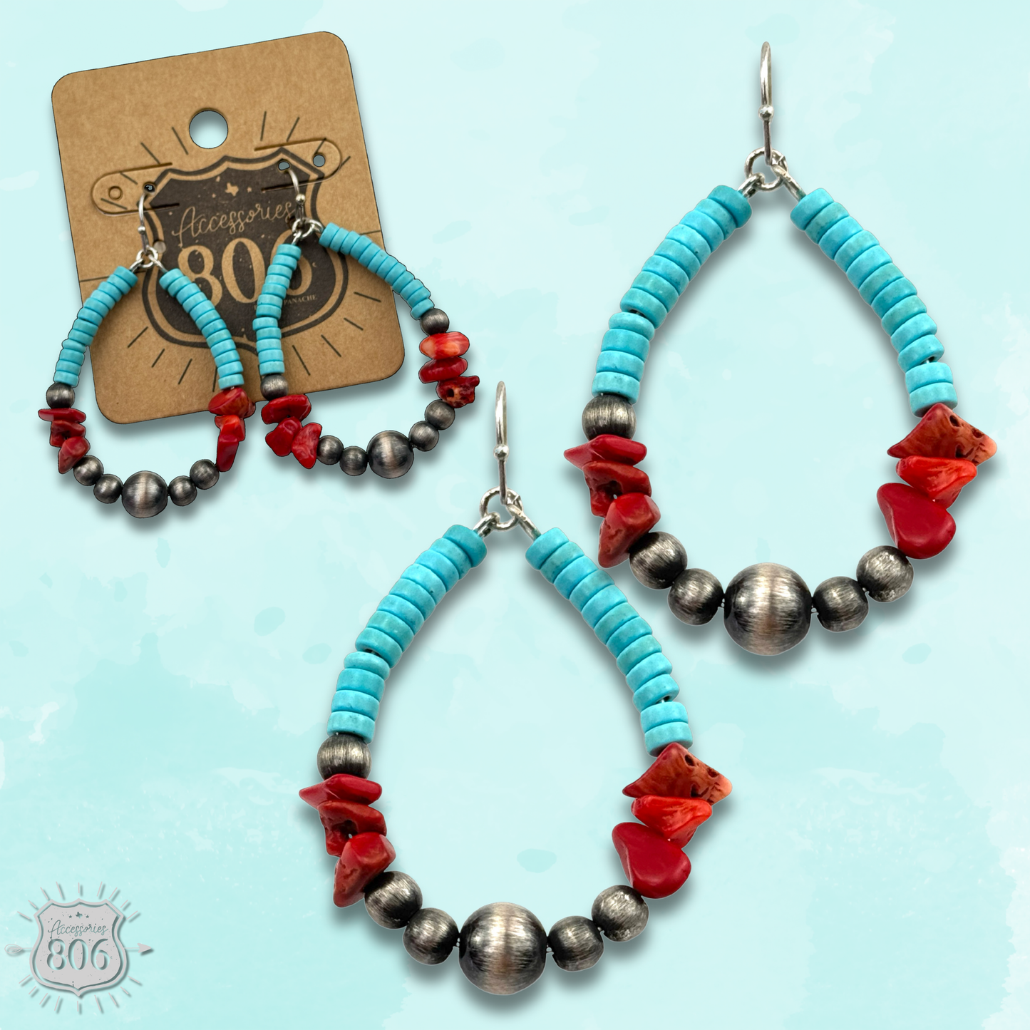Stone chip teardrop earring: Turquoise