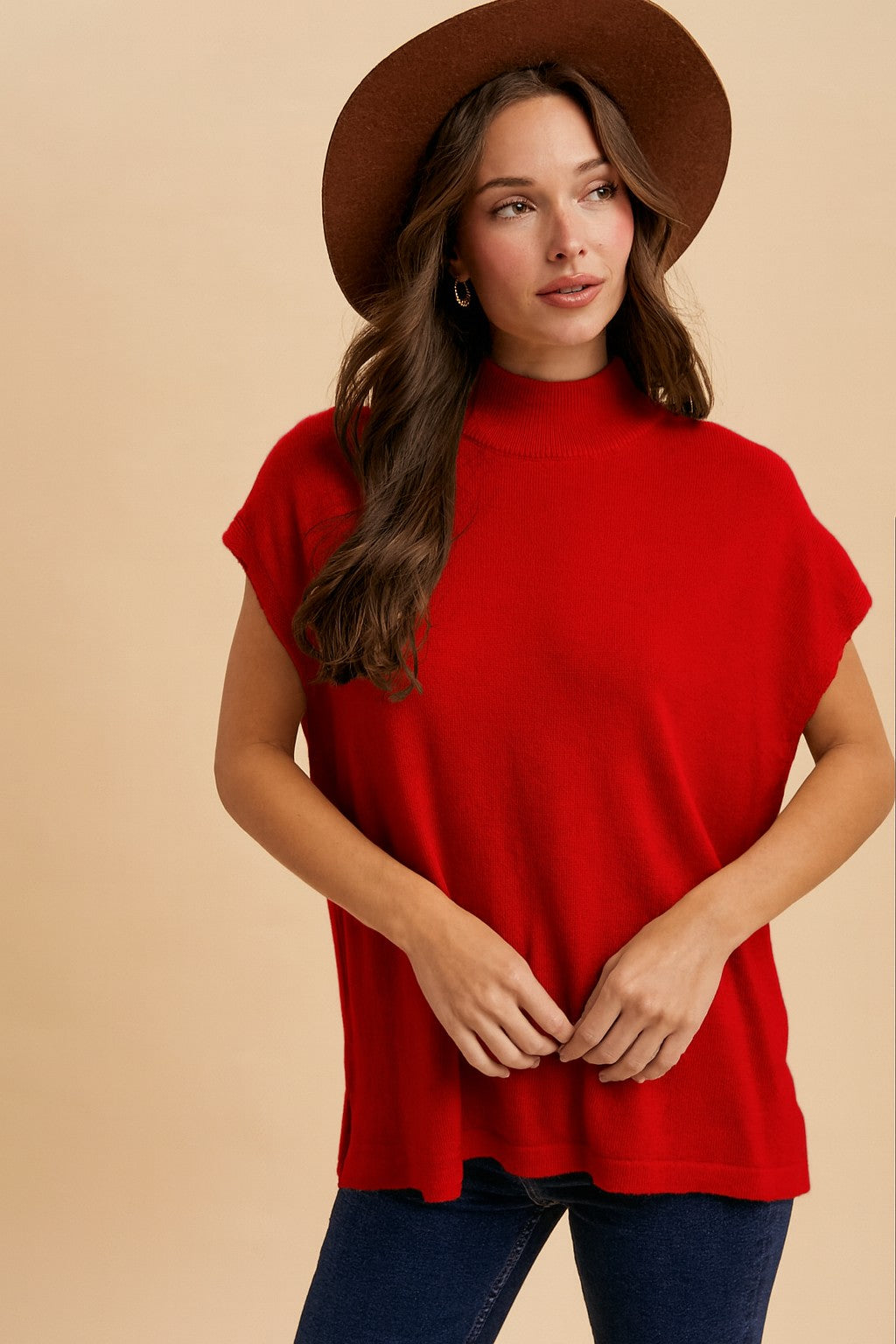 Wool Blend Mock Neck Sweater RED, GREEN, or Black