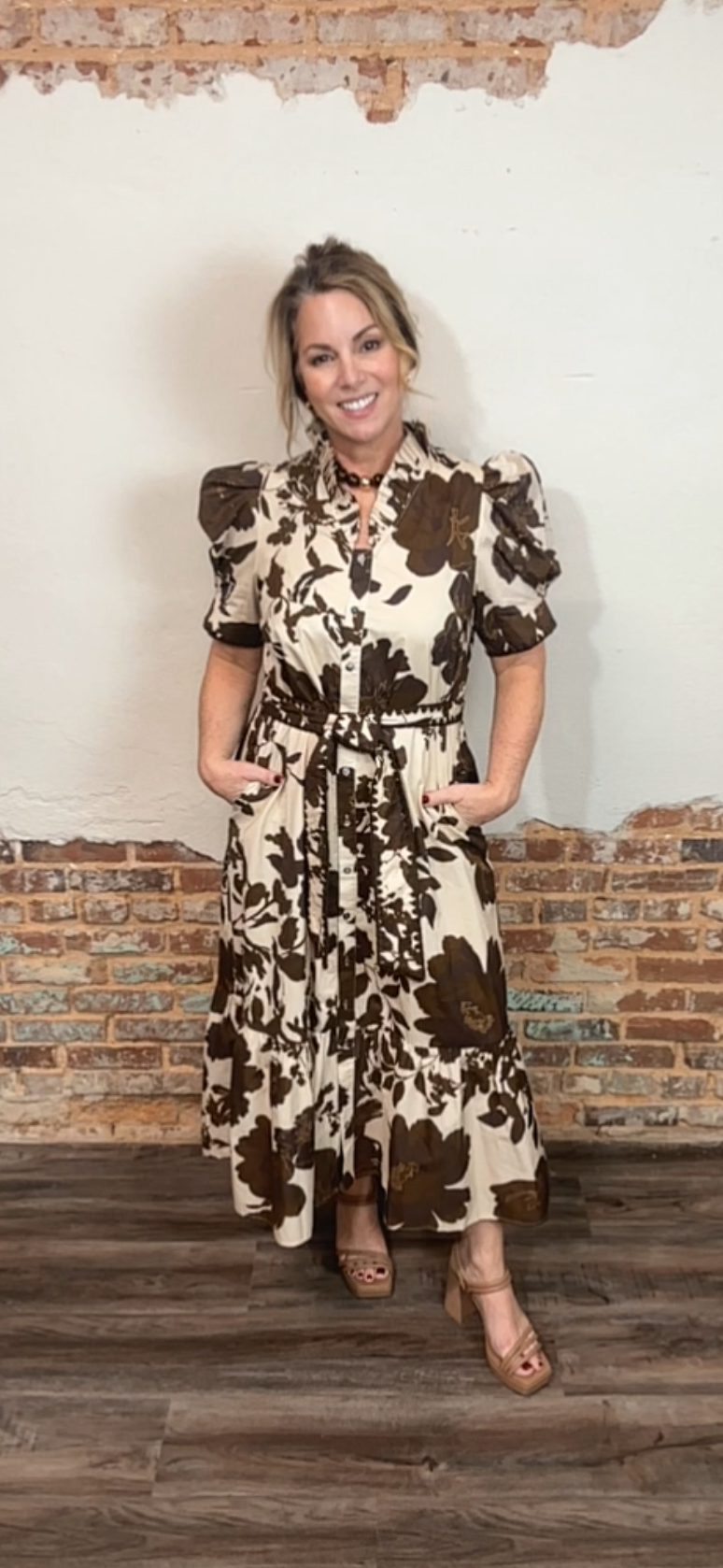 The Liz Brown Floral Print Midi Dress