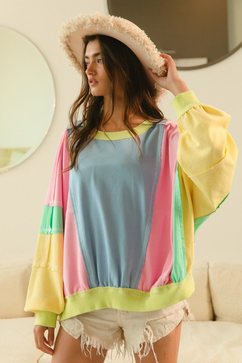 Color Block French Terry Pullover
