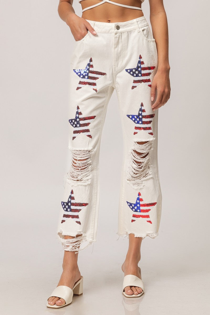 Sequin American Flag Star Pants