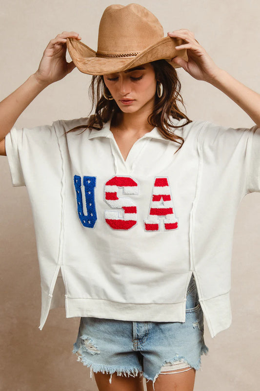 USA Collard Short Sleeve Pullover
