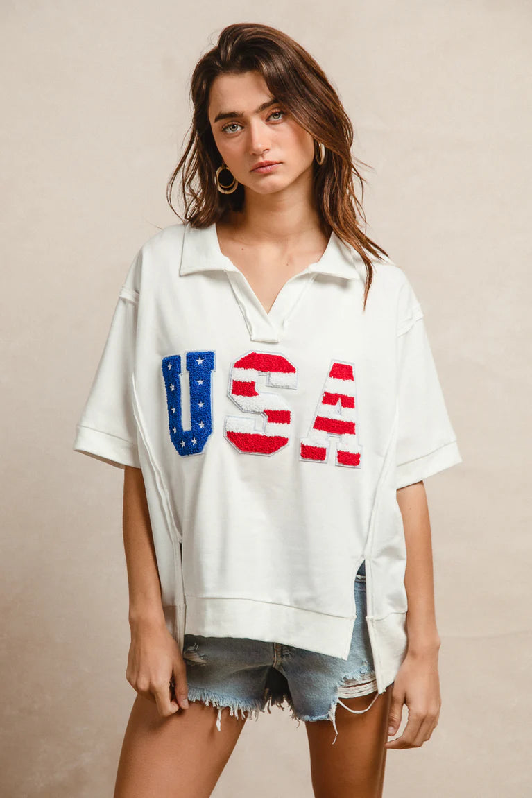 USA Collard Short Sleeve Pullover