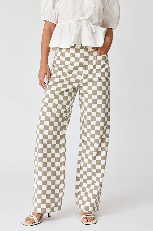 Taupe Checkered Game Day Pant