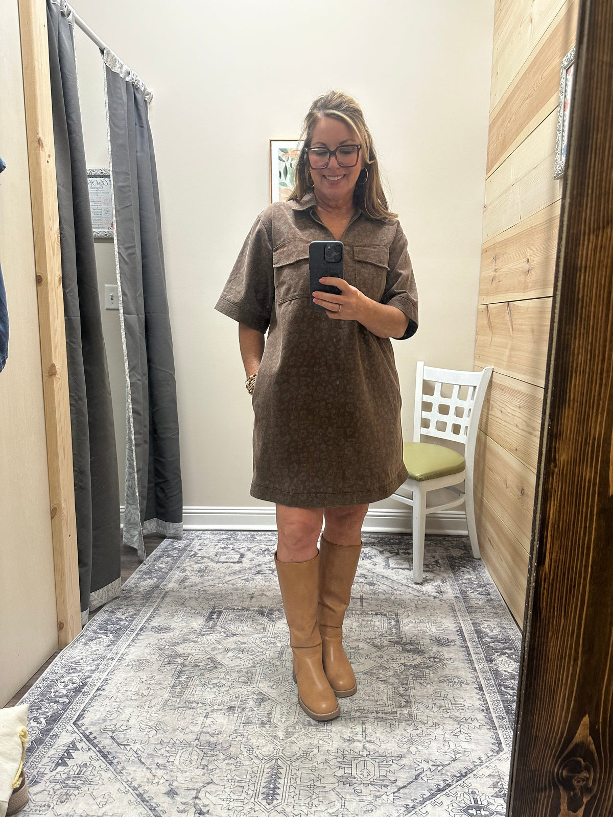 Leopard Print Denim Dress in Brown