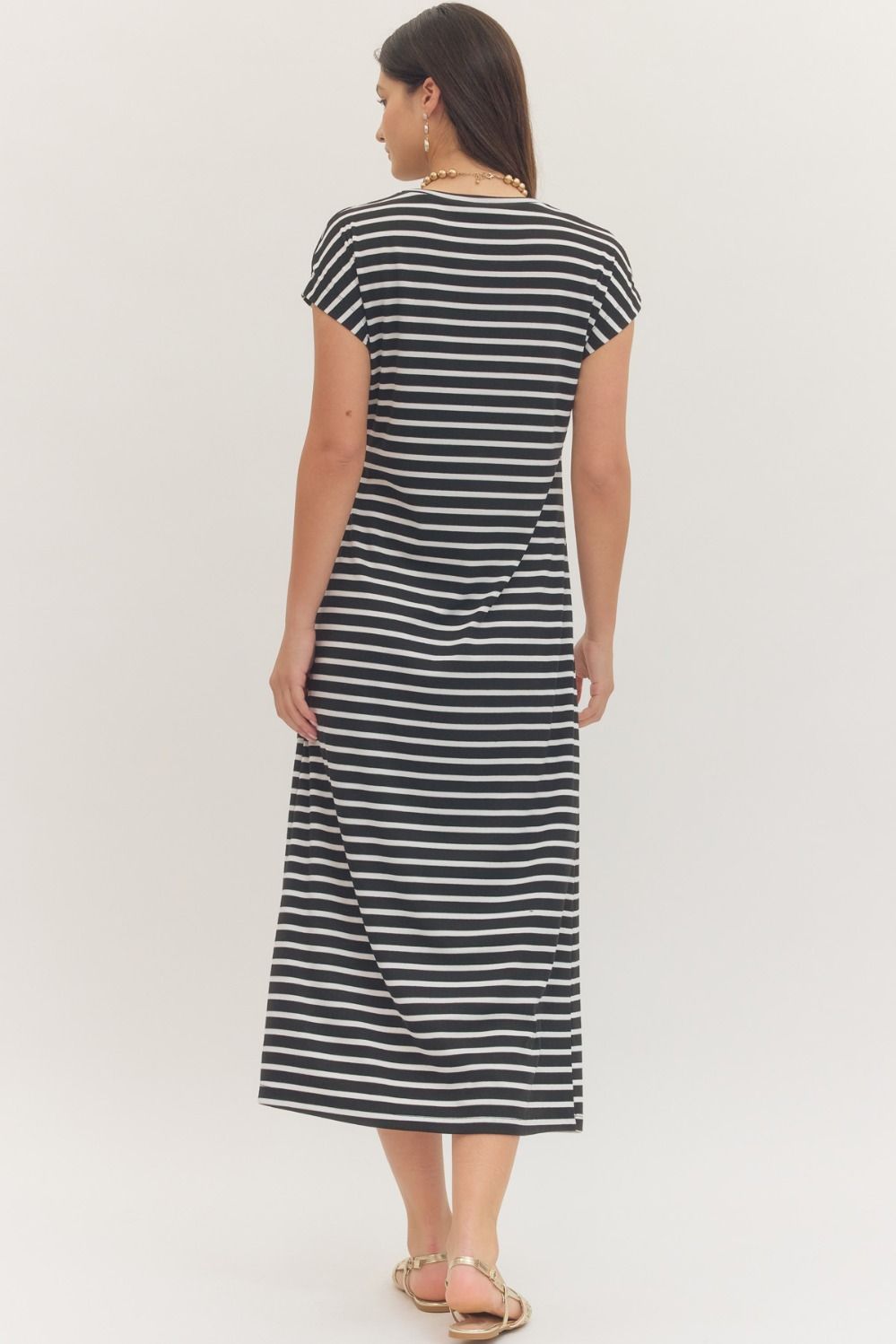 Stripe Tie Waist Dress in Black