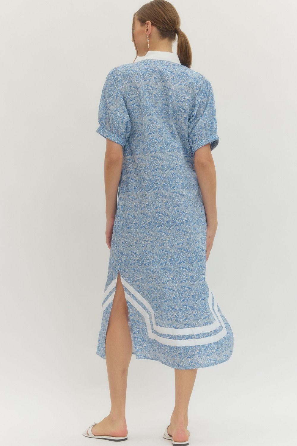Blue Rose Print Midi Dress