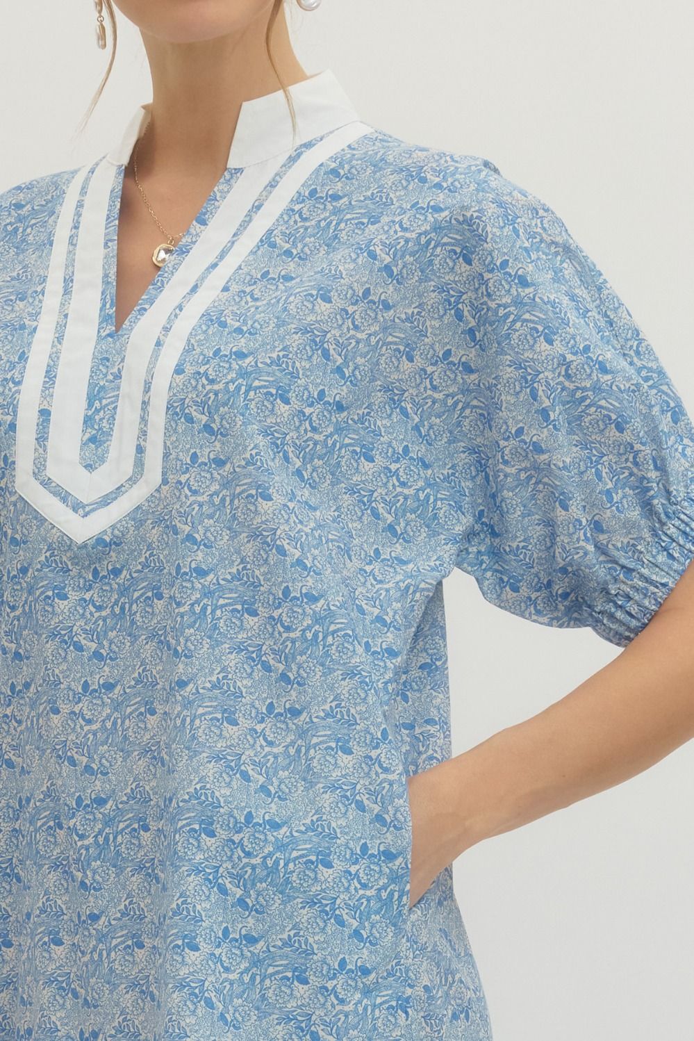 Blue Rose Print Midi Dress