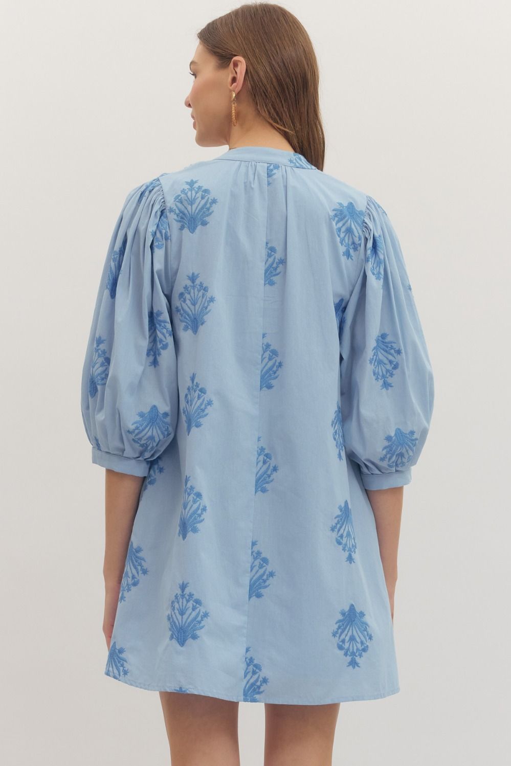 Blue Embroidered Print Mini Dress