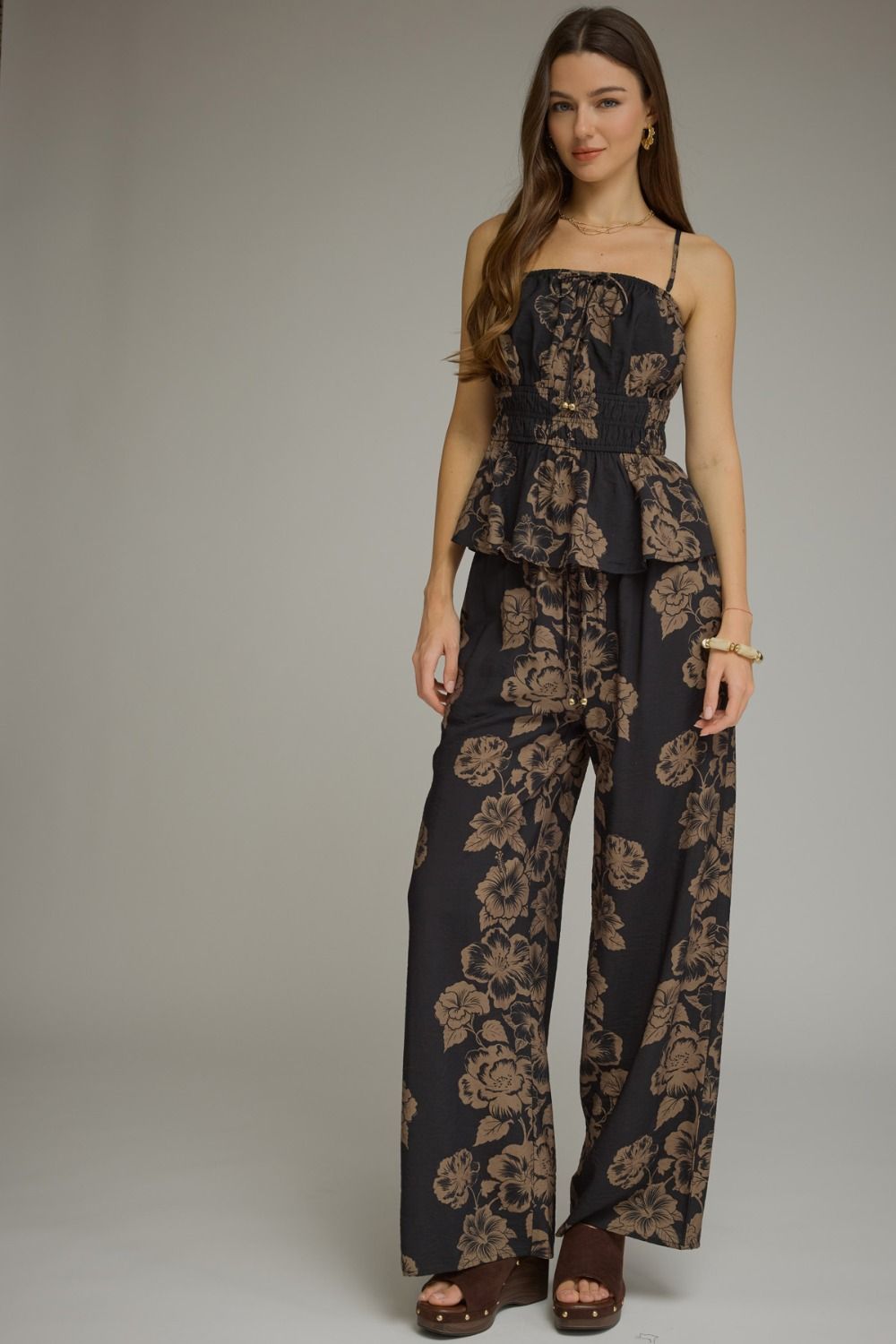 Floral Peplum Removable Strap Top