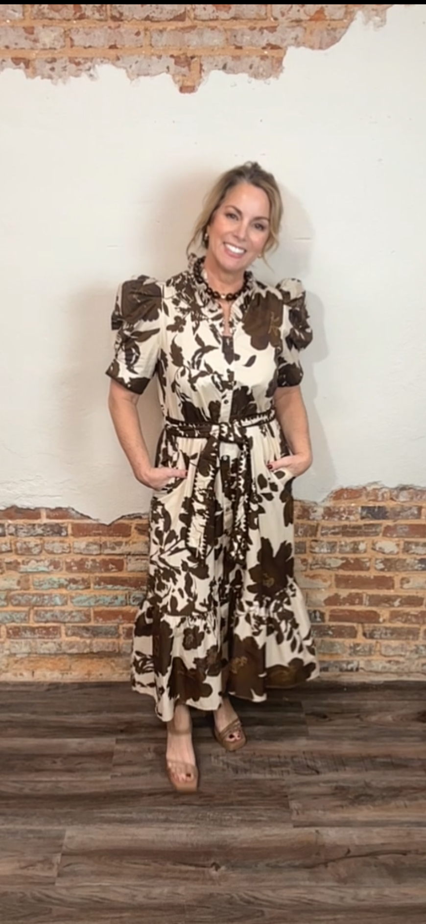 The Liz Brown Floral Print Midi Dress