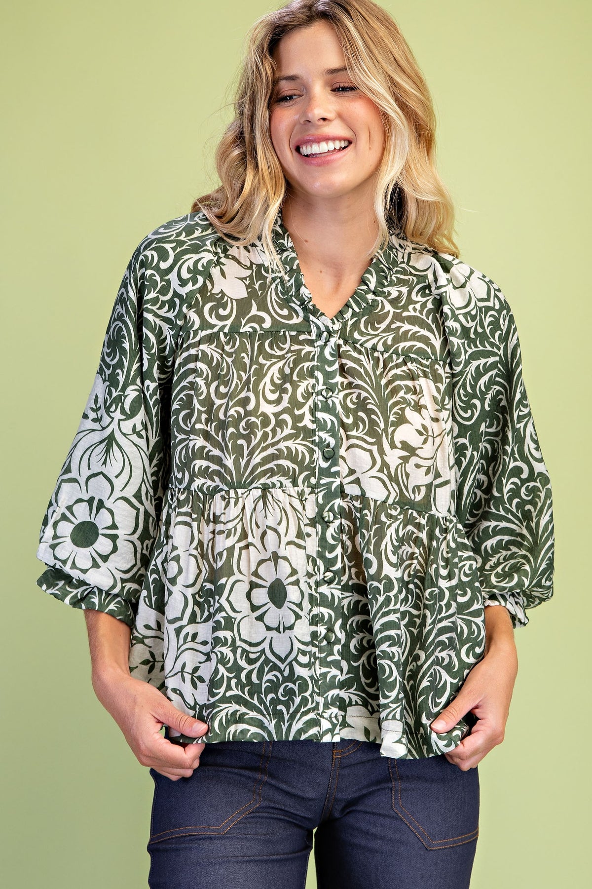 Tiered Button Down Top in Matcha