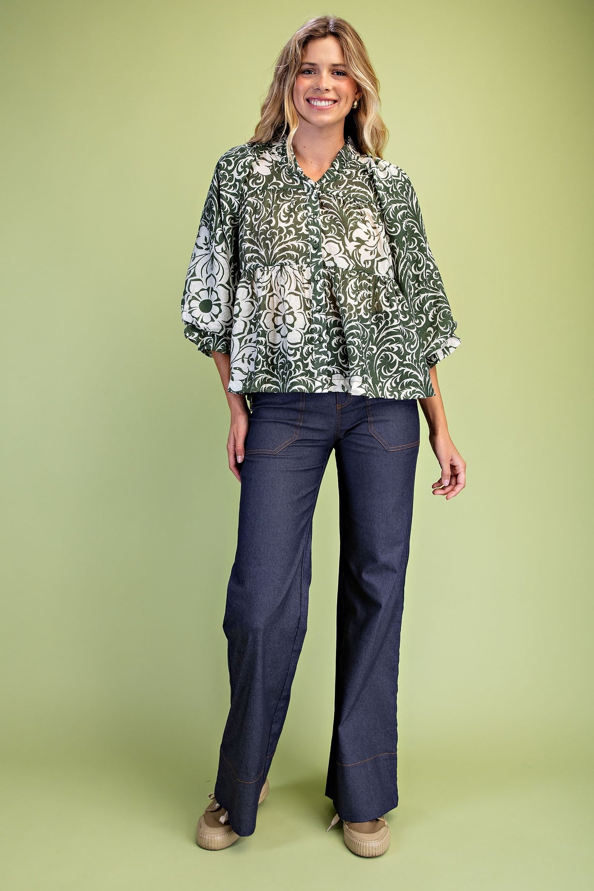 Tiered Button Down Top in Matcha