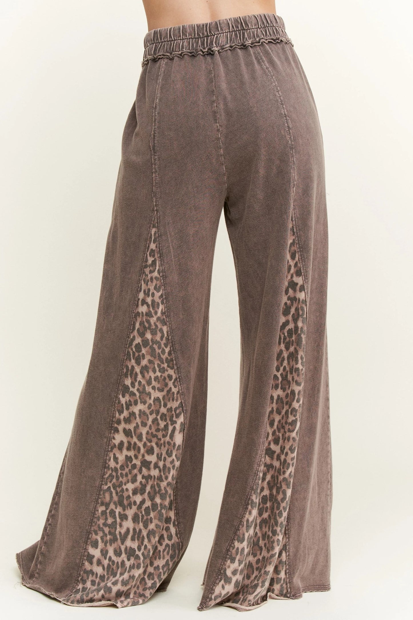 Leopard Detail Flare Leg Bottoms in Tan or Dark Gray