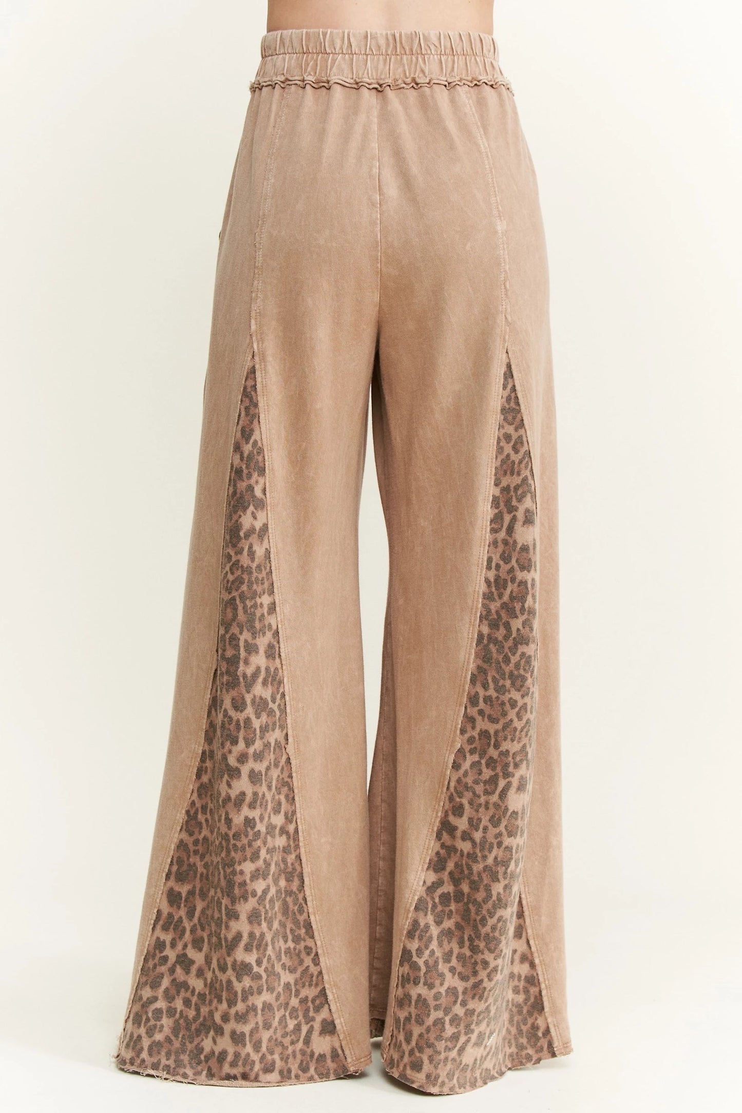 Leopard Detail Flare Leg Bottoms in Tan or Dark Gray