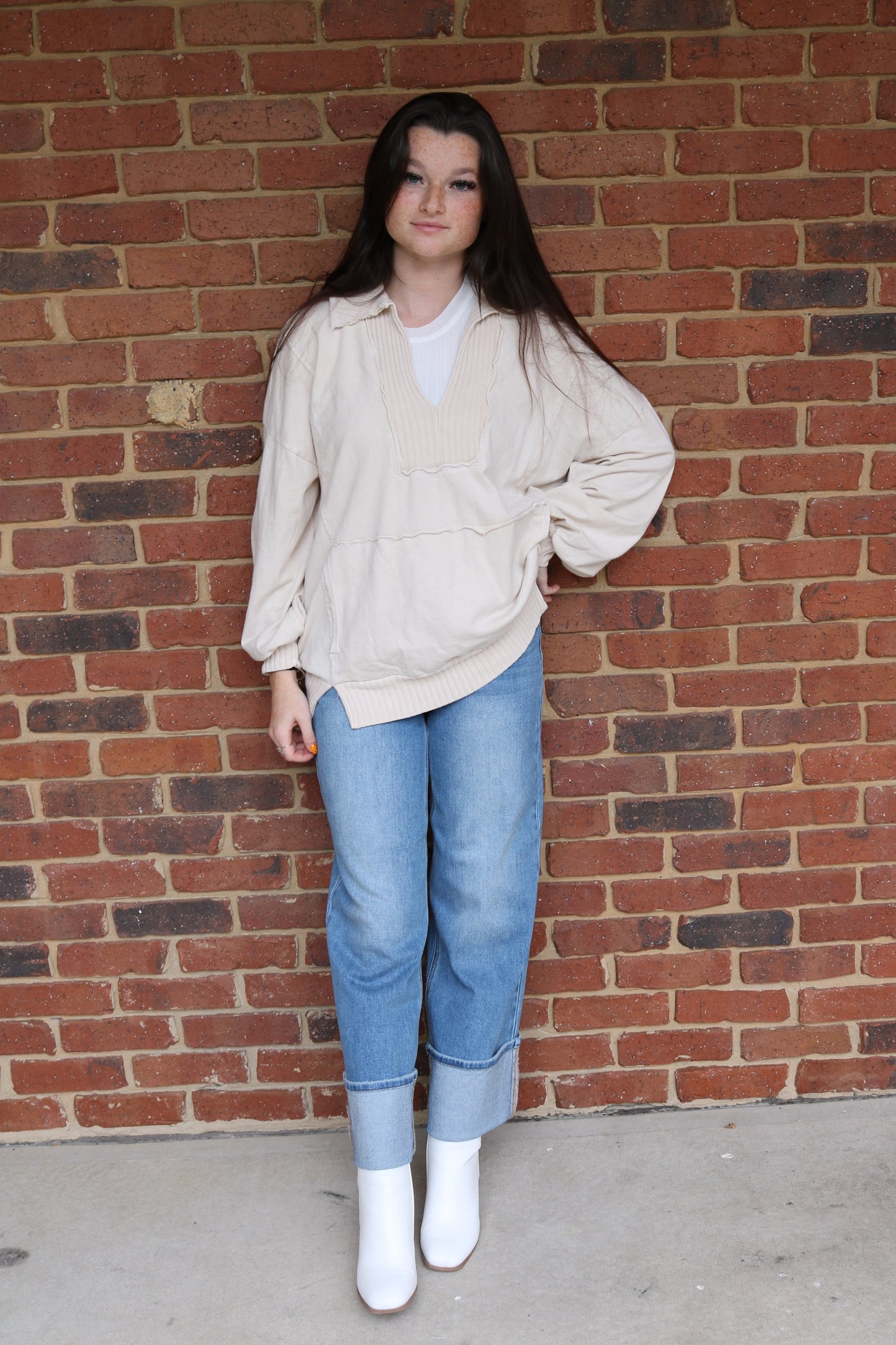 Wide Collar Kangaroo Pocket Sweatshirt