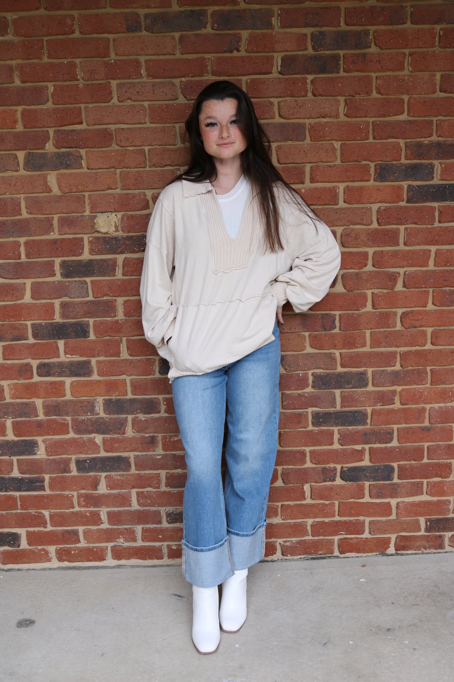 Wide Collar Kangaroo Pocket Sweatshirt