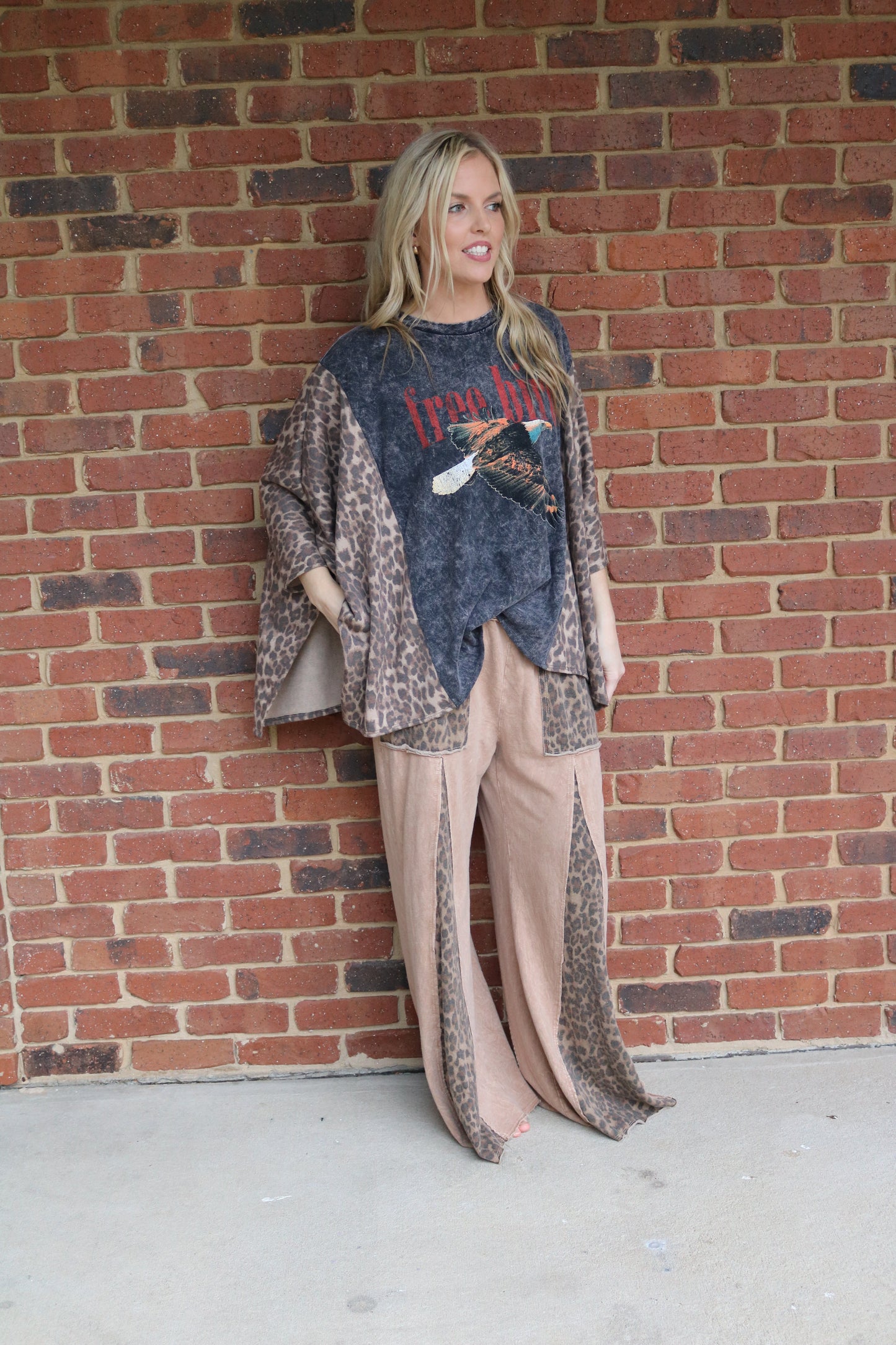 Leopard Sleeve Poncho Top