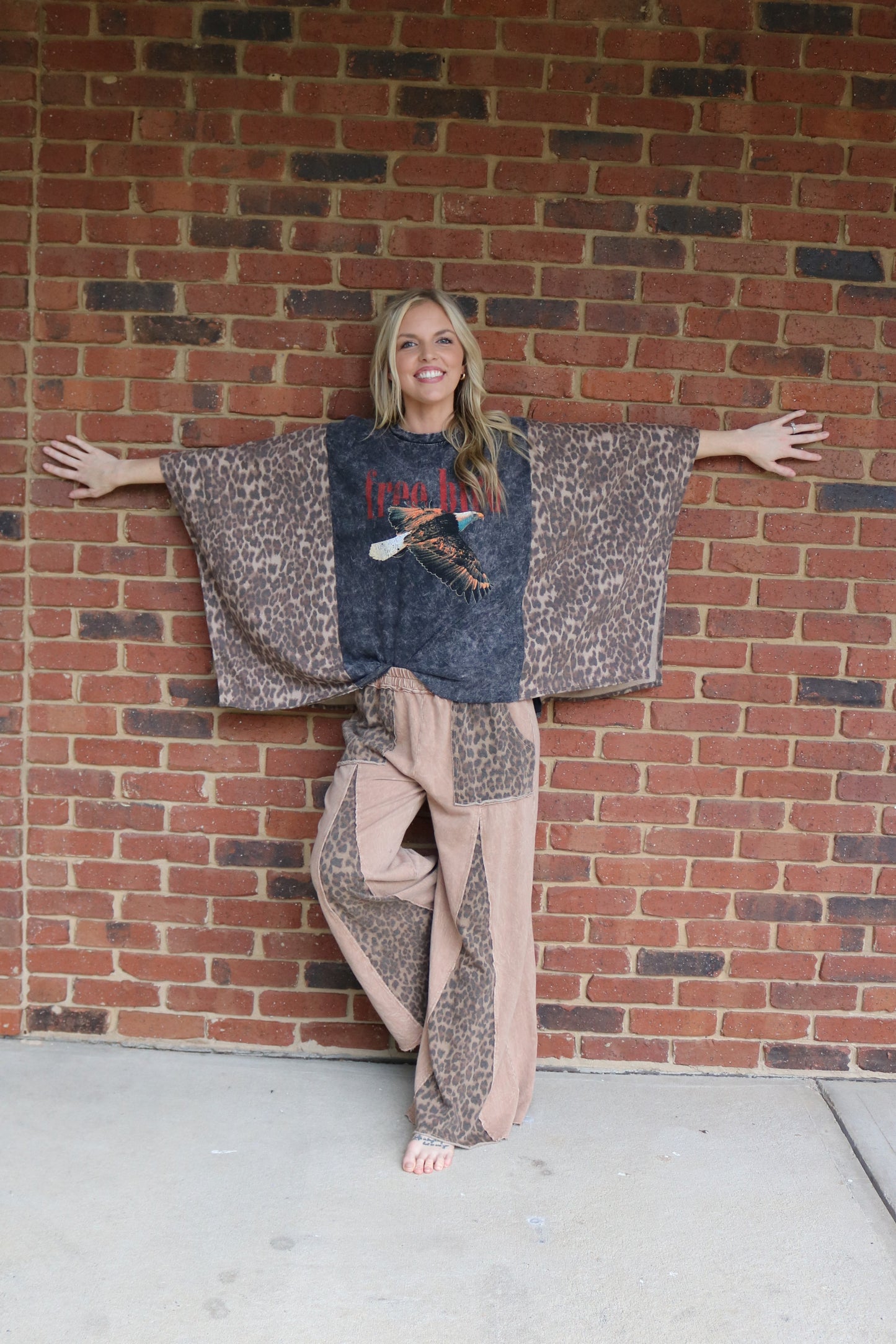 Leopard Sleeve Poncho Top