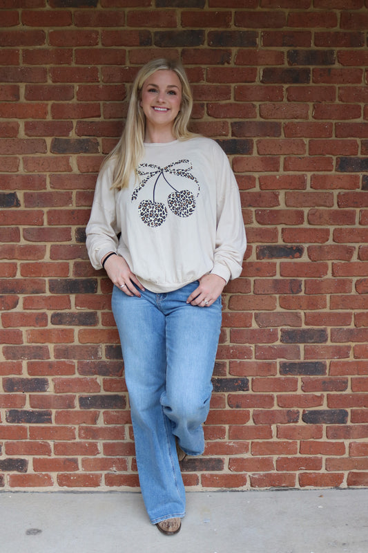 Leopard Cherry Graphic Sweatshirt