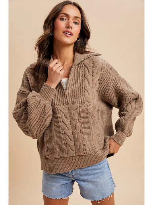 "Chonky" Cable Knit Sweater in Tan