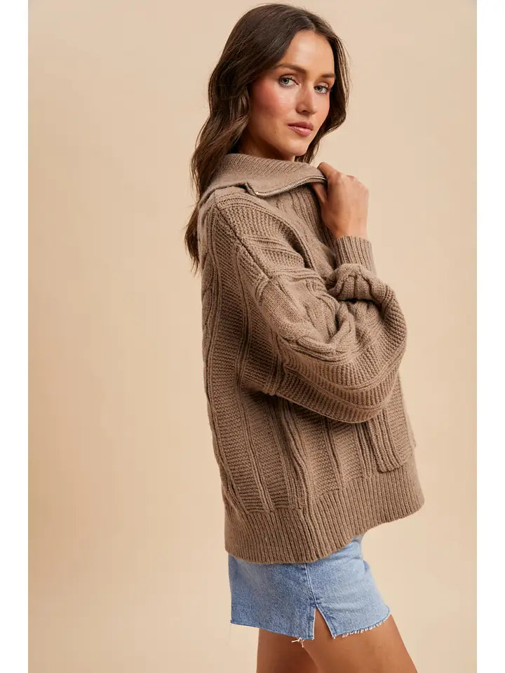 "Chonky" Cable Knit Sweater in Tan