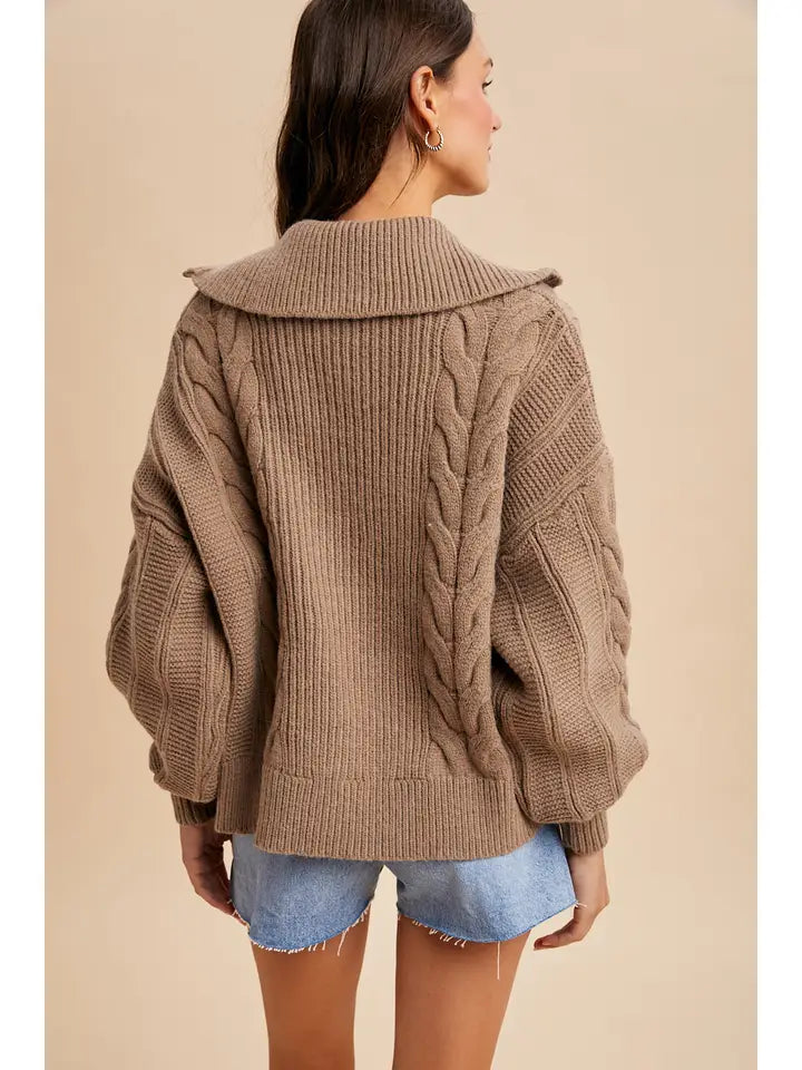 "Chonky" Cable Knit Sweater in Tan