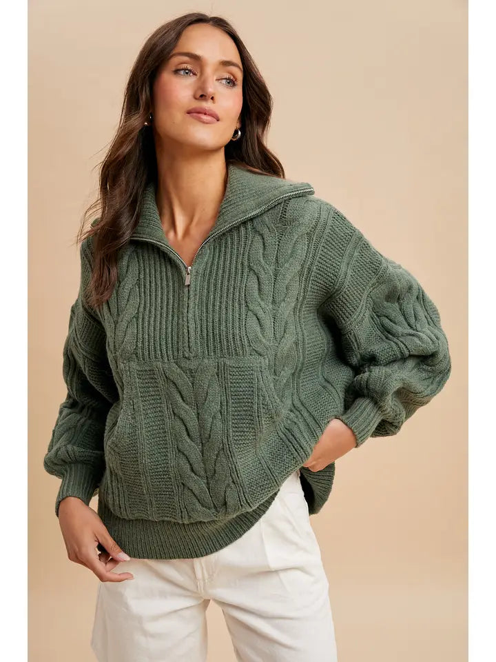 "Chonky" Cable knit Seater in Sage