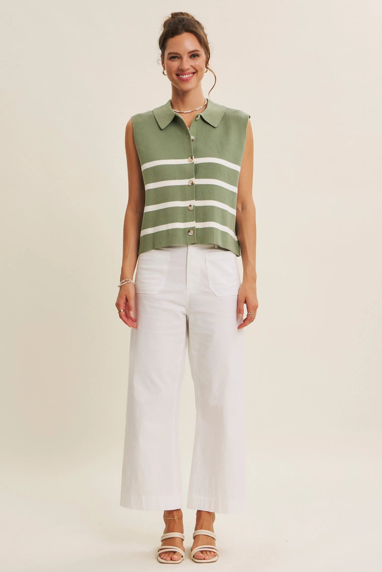 Sage Button Up Sleeveless Sweater Vest