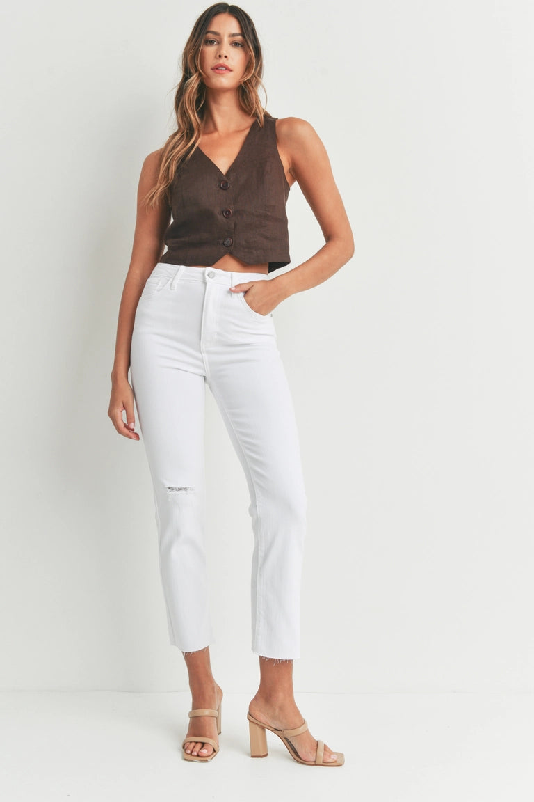 JBD White Distressed Knee Vintage Straight Denim