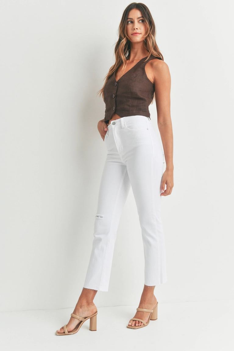 JBD White Distressed Knee Vintage Straight Denim