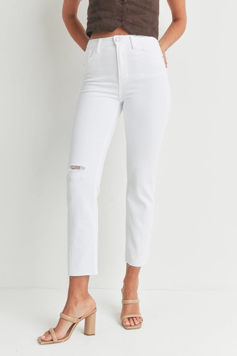 JBD White Distressed Knee Vintage Straight Denim