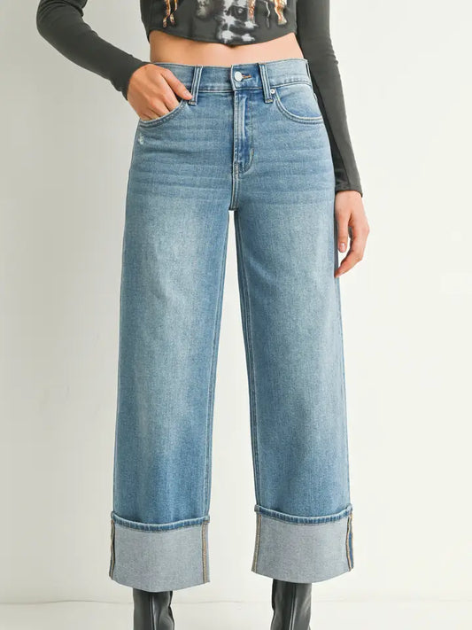 JBD Cuffed Slim Wide Leg Jeans