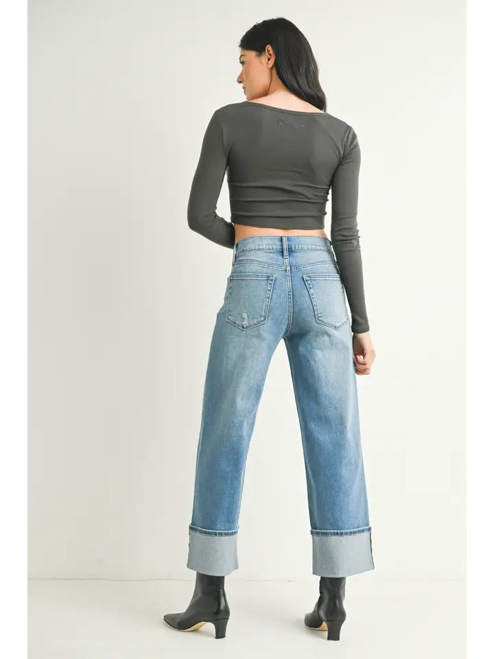 JBD Cuffed Slim Wide Leg Jeans