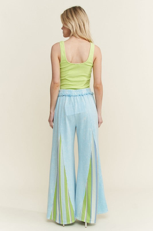 Wide Leg Striped Hippie Pant in Blue and Lime